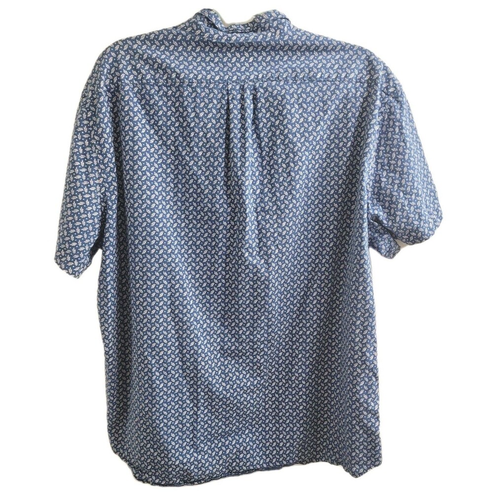 J.Crew Secret Wash Shirt XL Blue Print Organic Cotton Short Sleeve Button Up - Picture 7 of 7